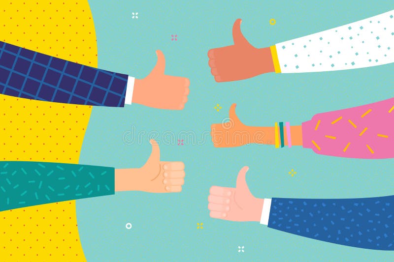 Concept of success and public approval. Hands with thumbs up. Flat design, vector illustration. Concept of success and public approval. Hands with thumbs up. Flat design, vector illustration.