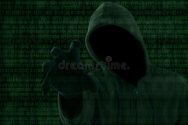 Internet theft - a hooded man grabbing a binary code. Internet theft - a hooded man grabbing a binary code