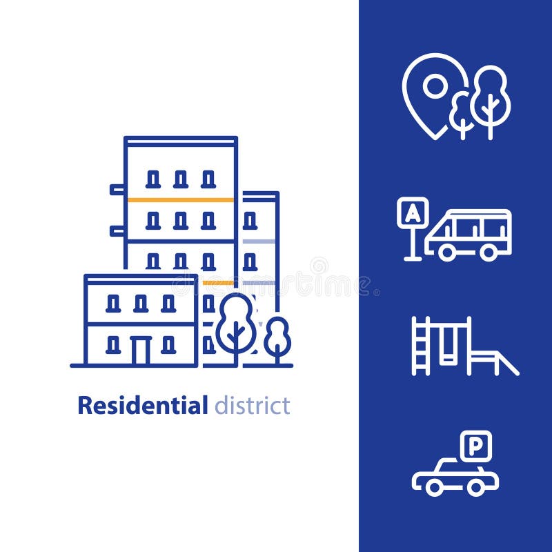 Concepto del distrito residencial, desarrollo inmobiliario, construcción de viviendas con las amenidades próximas