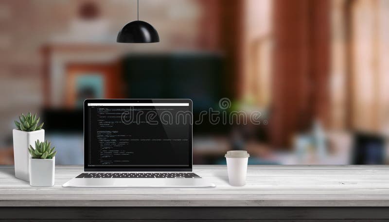 Concepto del estudio del desarrollo web Editor de código de la escritura del ordenador portátil vith fotografía de archivo