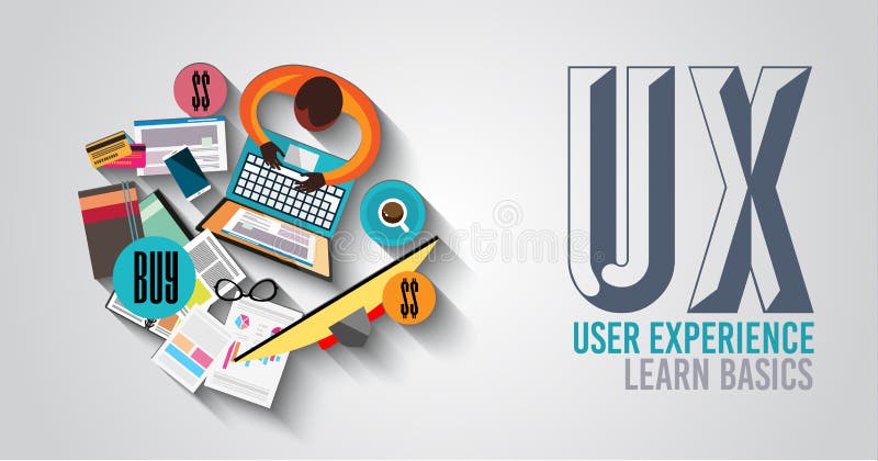Concepto del fondo de la experiencia del usuario de UX con estilo del diseño del garabato ilustración del vector Concepto del fondo de la experiencia del usuario de UX con estilo del diseño del garabato ilustración del vector