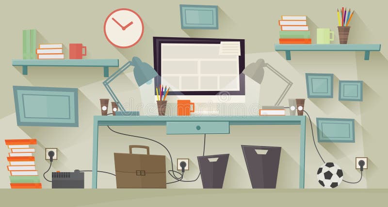 Concepto del lugar de trabajo Diseño plano libre illustration Concepto del lugar de trabajo Diseño plano libre illustration