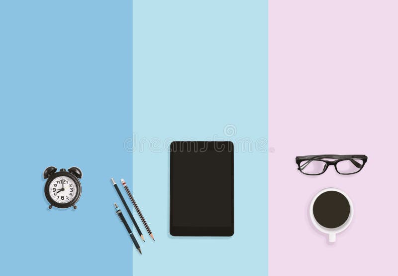 Concepto del lugar de trabajo del negocio para la oficina moderna con el fondo del color en colores pastel con el espacio de la c libre illustration Concepto del lugar de trabajo del negocio para la oficina moderna con el fondo del color en colores pastel con el espacio de la c libre illustration