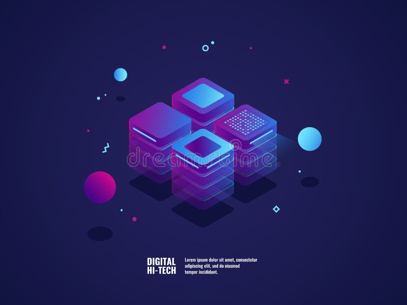 Concepto del negocio de Digitaces, sitio del servidor, icono del datacenter y de la base de datos, objeto de la tecnología, web h libre illustration