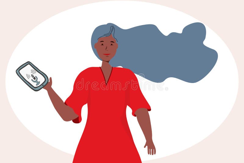 Concepto del reconocimiento vocal con una muchacha en vestido rojo libre illustration Concepto del reconocimiento vocal con una muchacha en vestido rojo libre illustration