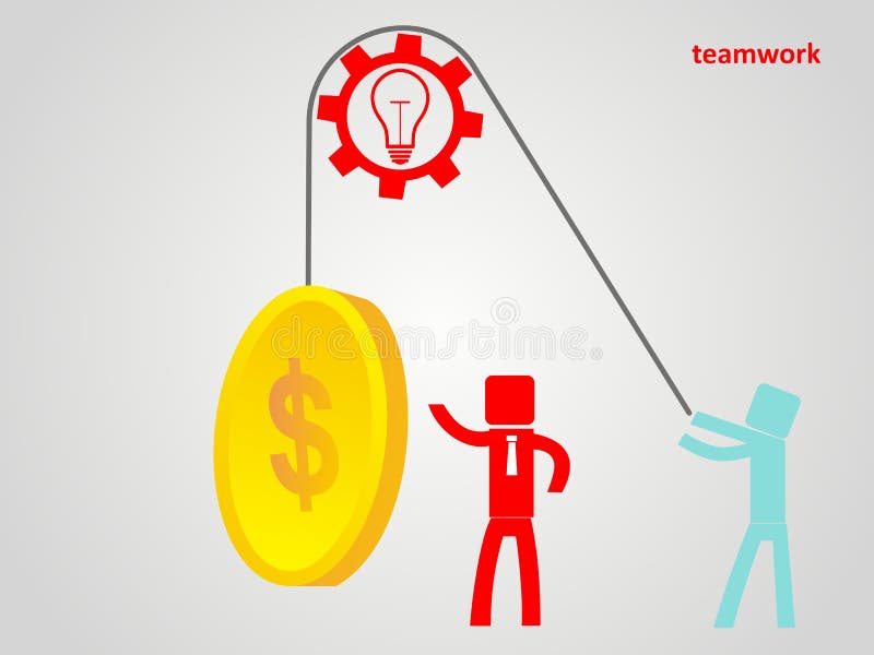 Concepto del trabajo en equipo - un empleado aumenta una moneda en una cuerda ilustración del vector Concepto del trabajo en equipo - un empleado aumenta una moneda en una cuerda ilustración del vector