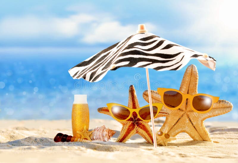 Concepto del verano con las estrellas de mar divertidas imagenes de archivo Concepto del verano con las estrellas de mar divertidas imagenes de archivo