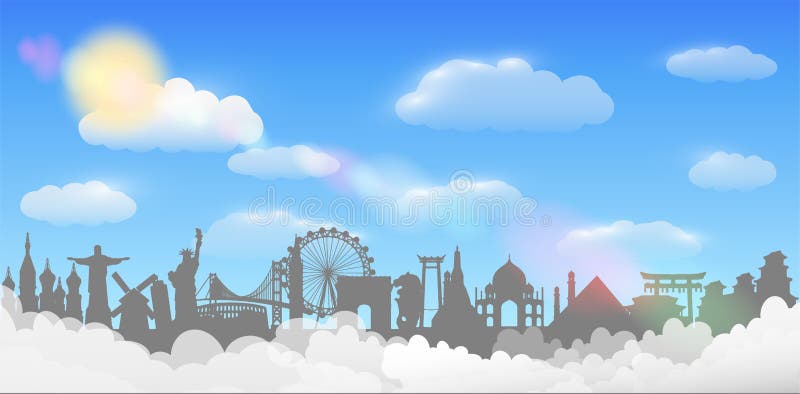 Concepto del viaje del fondo del cielo de la nube de la señal del mundo libre illustration Concepto del viaje del fondo del cielo de la nube de la señal del mundo libre illustration