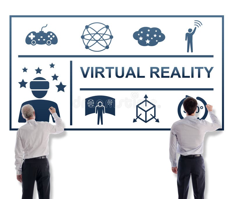 Concepto di realtà virtuale disegnato da uomini d'affari fotografia stock