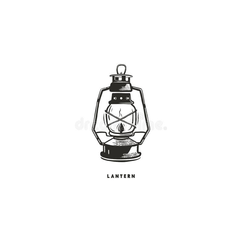 Concepto dibujado mano de la linterna del vintage Perfeccione para el diseño del logotipo, insignia, etiquetas que acampan monocr