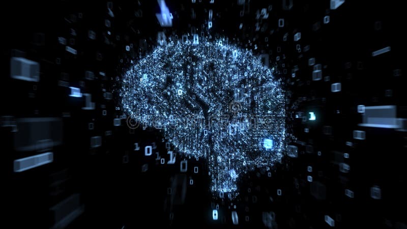 Concepto digital azul del cerebro - circuito de ordenador con código binario ilustración del vector Concepto digital azul del cerebro - circuito de ordenador con código binario ilustración del vector