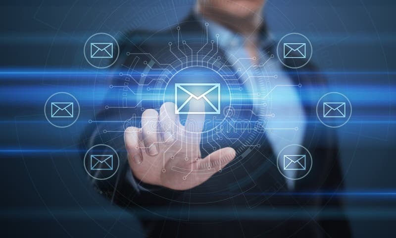 Concepto en línea de la red de la tecnología de Internet del negocio de la charla de la comunicación del correo del correo electr fotografía de archivo