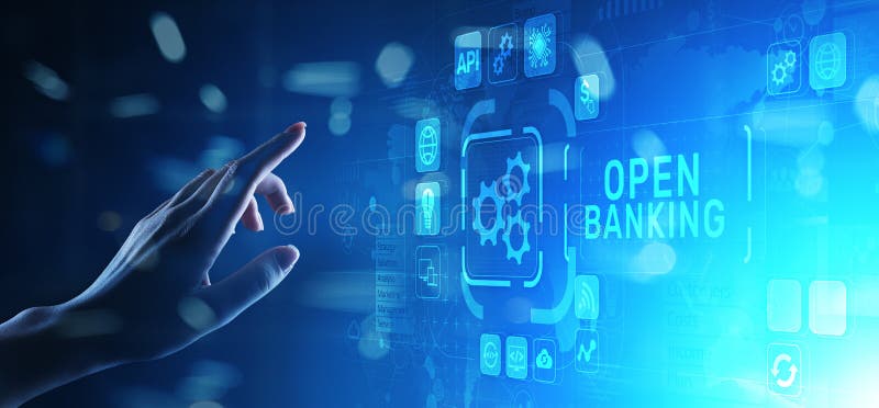 Concepto financiero bancario abierto del fintech de la tecnología en la pantalla virtual