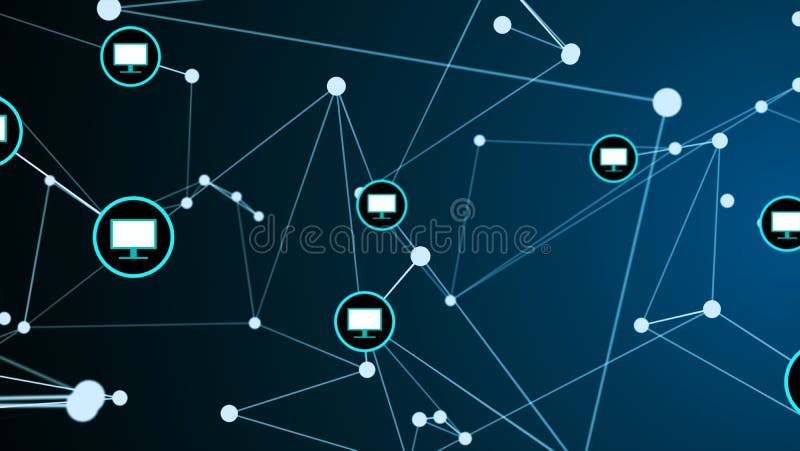 Concepto futurista de la tecnología digital de la red de la conexión de vínculo del monitor de la pantalla de ordenador stock de ilustración Concepto futurista de la tecnología digital de la red de la conexión de vínculo del monitor de la pantalla de ordenador stock de ilustración