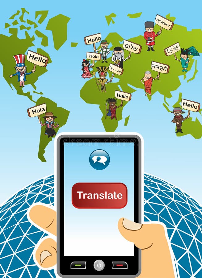 Concepto global del app de la traducción stock de ilustración Concepto global del app de la traducción stock de ilustración