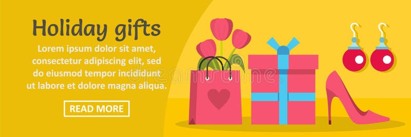 Concepto horizontal de la bandera de los regalos de vacaciones de la mujer ilustración del vector Concepto horizontal de la bandera de los regalos de vacaciones de la mujer ilustración del vector
