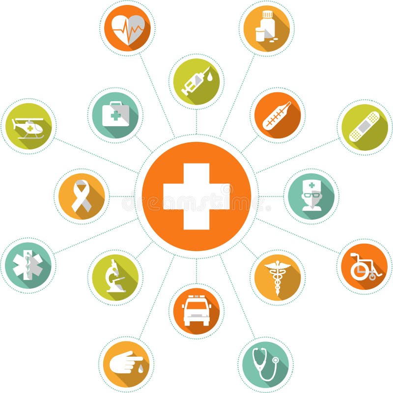 Abstract medicine concept with cross and flat circle icons. Abstract medicine concept with cross and flat circle icons