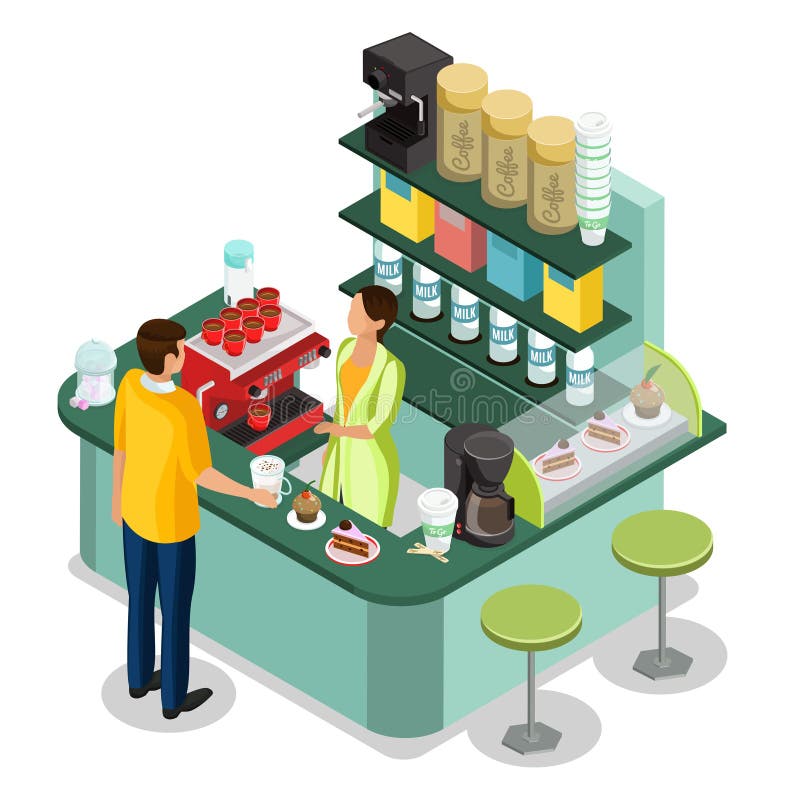 Concepto isométrico de la parada de café de la calle ilustración del vector Concepto isométrico de la parada de café de la calle ilustración del vector