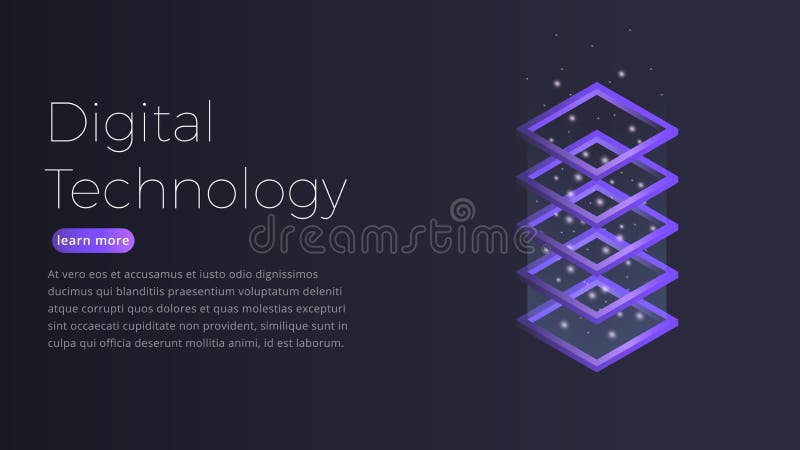 Concepto isométrico de la tecnología de Digitaces Ejemplo del datacenter futurista, la informática grande, recibimiento del servi ilustración del vector