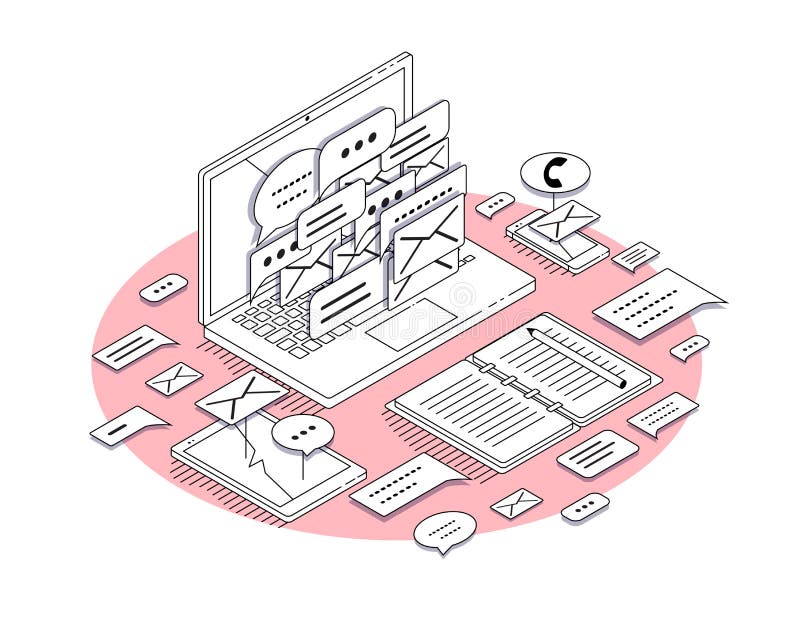 Concepto isométrico de lugar de trabajo con el ordenador portátil y el mobiliario de oficinas libre illustration Concepto isométrico de lugar de trabajo con el ordenador portátil y el mobiliario de oficinas libre illustration