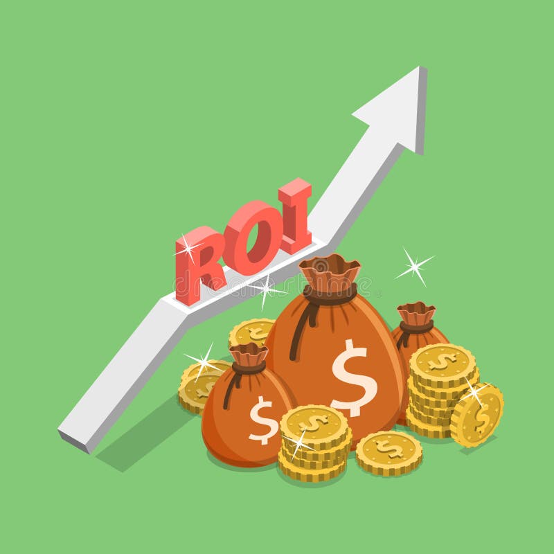 Concepto isométrico plano del vector de la rentabilidad de la inversión, ROI, márketing digital stock de ilustración Concepto isométrico plano del vector de la rentabilidad de la inversión, ROI, márketing digital stock de ilustración