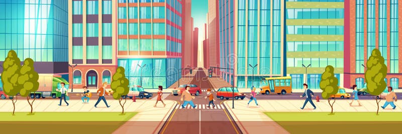 Concepto moderno del vector de la historieta de la vida en las calles de la ciudad libre illustration Concepto moderno del vector de la historieta de la vida en las calles de la ciudad libre illustration
