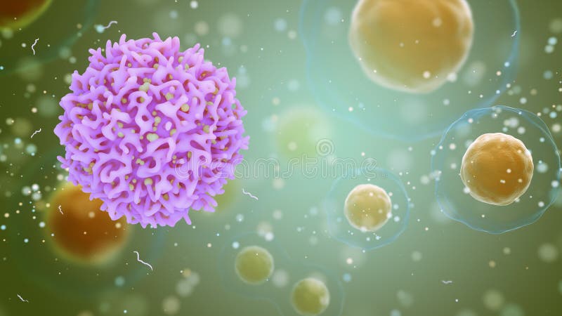 Concepto médico de cáncer ejemplo 3d de las células o de las células cancerosas de T stock de ilustración