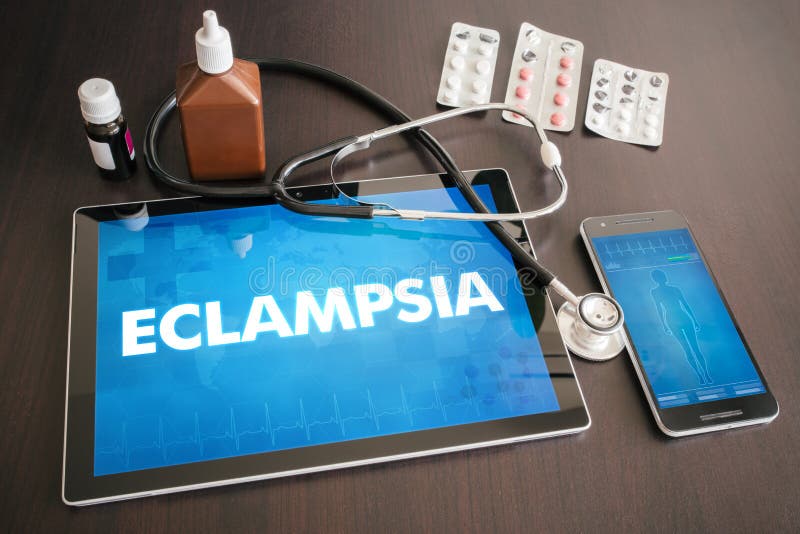 Eclampsia (heart disorder) diagnosis medical concept on tablet screen with stethoscope. Eclampsia (heart disorder) diagnosis medical concept on tablet screen with stethoscope.