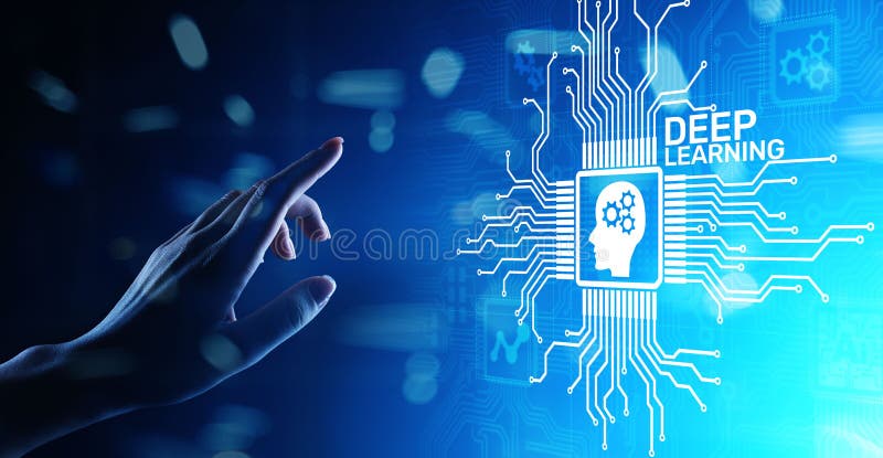 Concepto profundo de la tecnología del AI de la inteligencia artificial del aprendizaje de máquina en la pantalla virtual fotografía de archivo libre de regalías