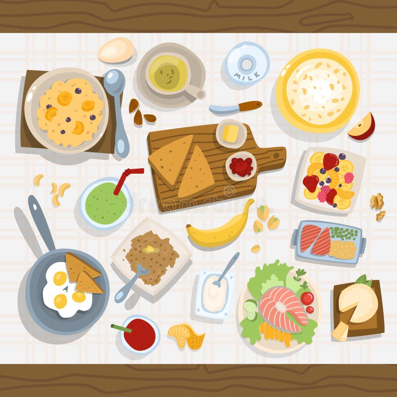 Concepto sano de la comida de la consumición con los cuencos de ensalada frescos en el ejemplo de madera del vector de la opinión ilustración del vector