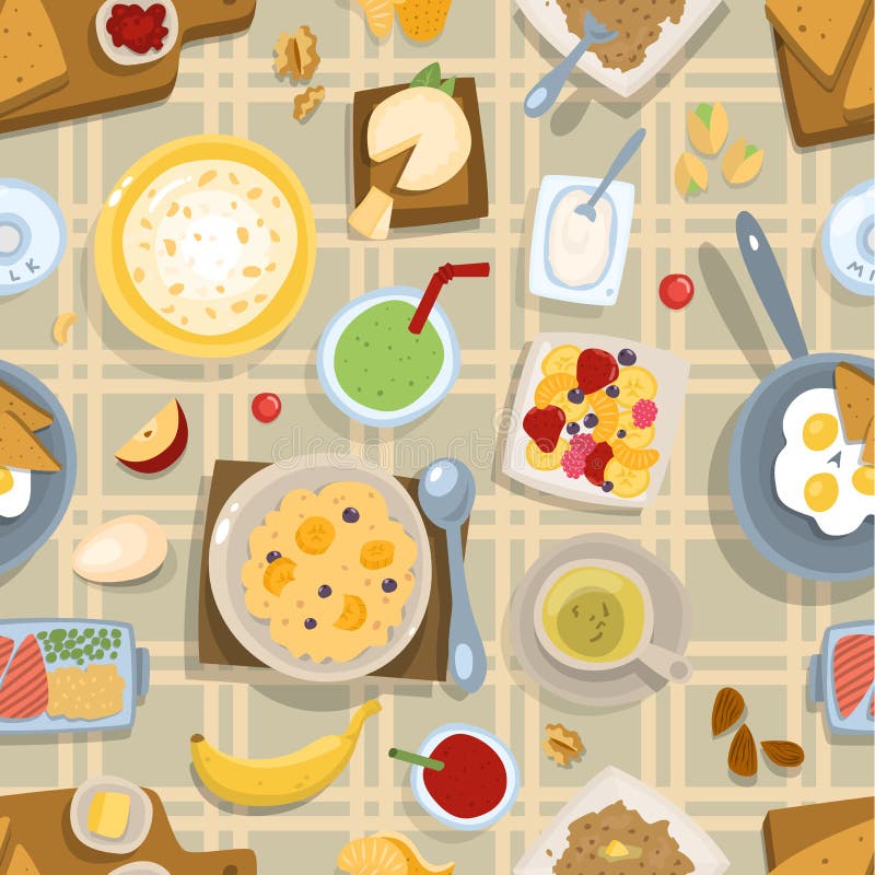 Concepto sano de la comida del almuerzo del desayuno de la consumición con los cuencos de ensalada frescos en el vector de madera stock de ilustración