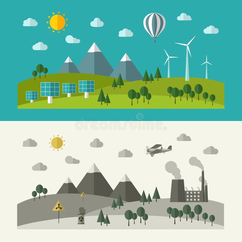 Conceptos de diseño planos para la ecología ilustración del vector Conceptos de diseño planos para la ecología ilustración del vector
