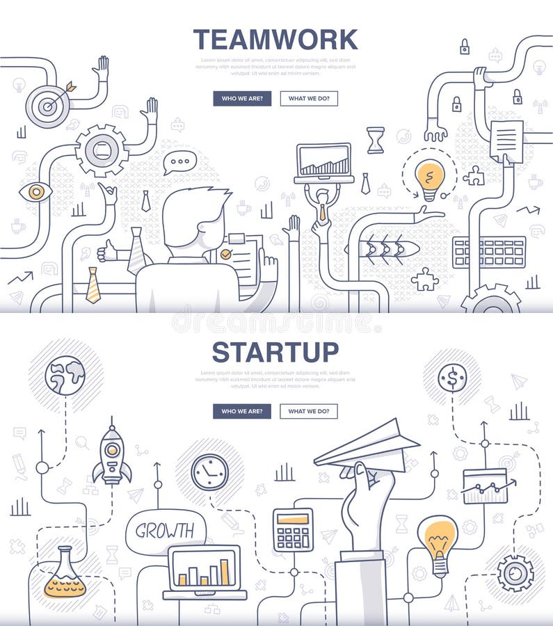Conceptos del garabato del inicio y del trabajo en equipo libre illustration Conceptos del garabato del inicio y del trabajo en equipo libre illustration