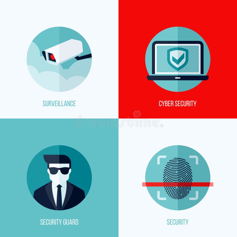 Concepts plats modernes de vecteur de sécurité et de surveillance illustration libre de droits Concepts plats modernes de vecteur de sécurité et de surveillance illustration libre de droits