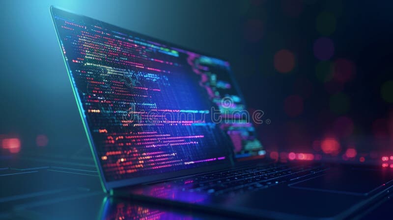 Concepts of software, web development, and programming. Abstract programming language and program code on a laptop royalty free stock photo