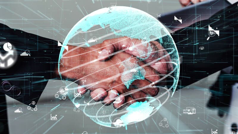 Conceptual business handshake with dashboard for financial data analysis stock illustration