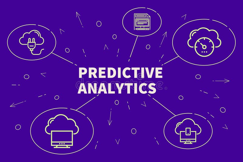 Conceptual business illustration with the words predictive analytics stock illustration Conceptual business illustration with the words predictive analytics stock illustration