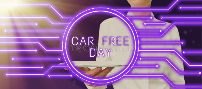 Conceptual caption Car Free Day. Conceptual photo Environment protection world campaign avoiding pollution Woman With stock photos
