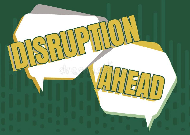 Conceptual caption Disruption AheadTransformation that is caused by emerging technology. Concept meaning Transformation royalty free illustration