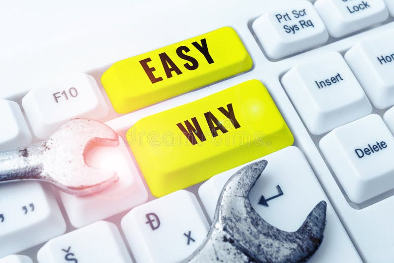 Conceptual caption Easy Way. Business approach making hard decision between two less and more effort method royalty free stock photos