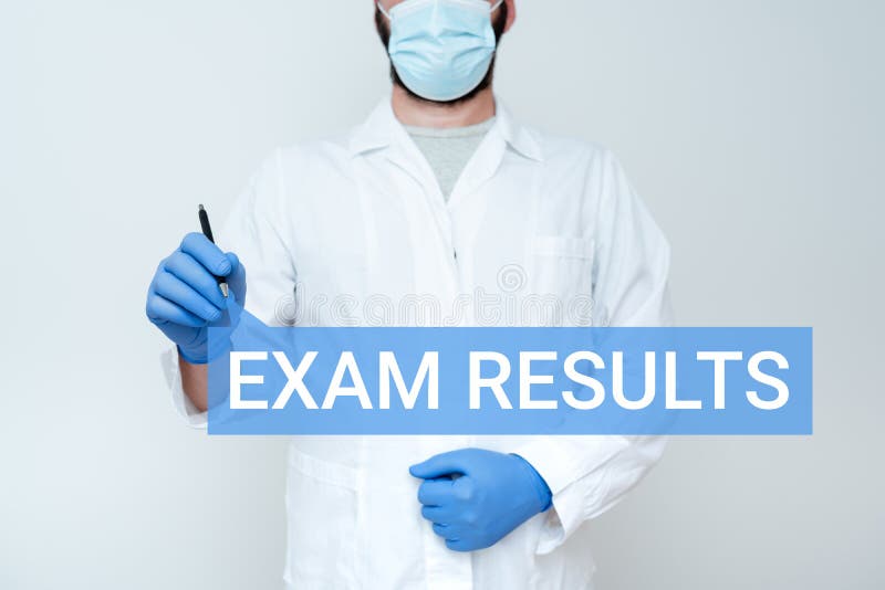 Conceptual caption Exam Results. Conceptual photo An outcome of a formal test that shows knowledge or ability Scientist vector illustration