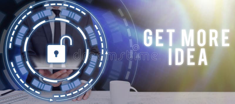 Conceptual caption Get More Idea. Word for Random Input Mind Map Picture Mock up Surveys Visualization Businessman stock illustration