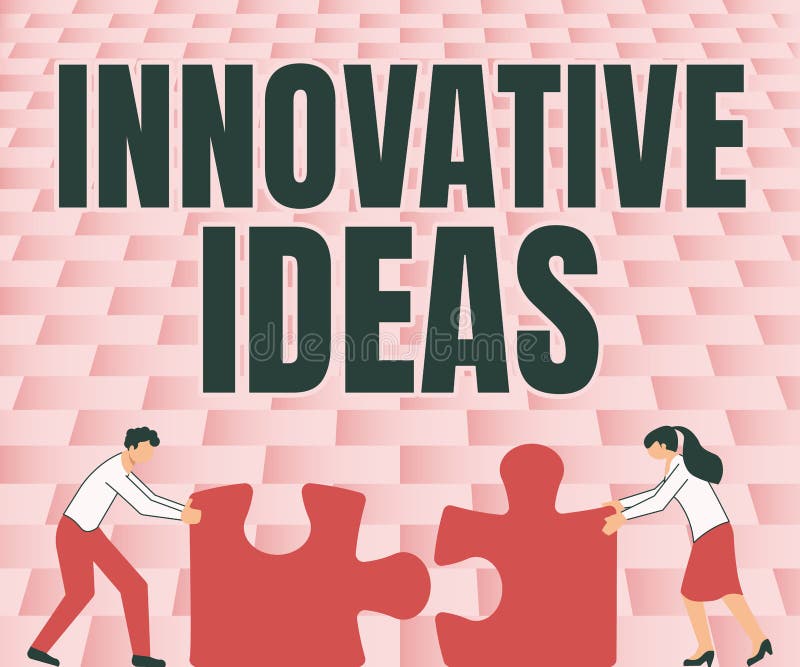 Conceptual caption Innovative Ideas. Business showcase concepts that are a better solution to market needs stock illustration