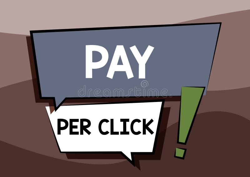 Conceptual caption Pay Per Click. Word Written on internet marketing in which payment is based on clickthroughs Two royalty free illustration
