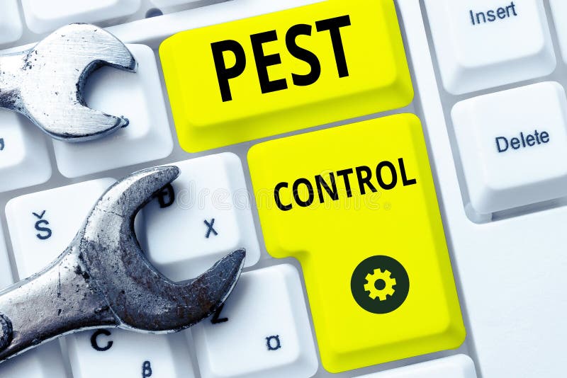 Conceptual Caption Pest Control. Word for Killing Destructive Insects
