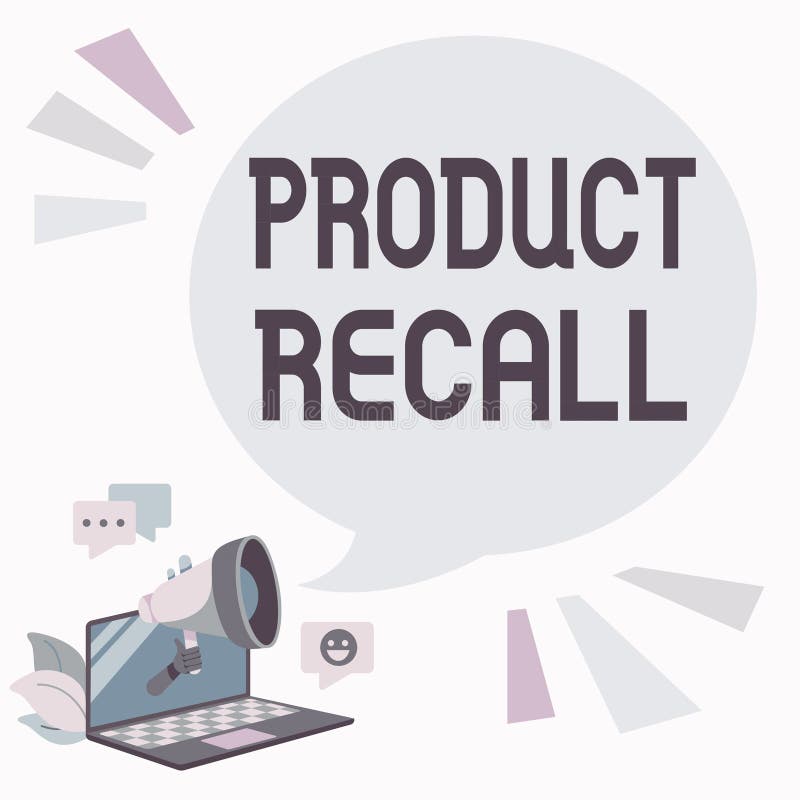 Conceptual caption Product Recall. Business approach request to return the possible product issues to the market Laptop stock illustration