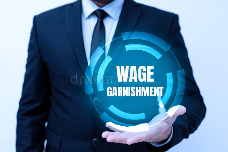 Conceptual caption Wage Garnishment. Concept meaning Deducting money from compensation ordered by the court Presenting royalty free stock photos