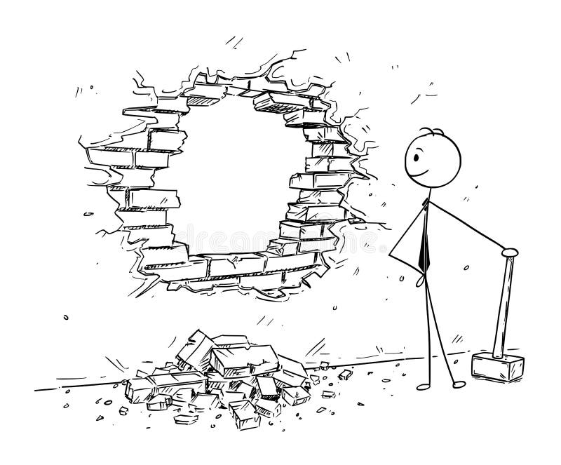 Conceptual Cartoon of Businessman Breaking a Wall Stock Vector -  Illustration of brick, market: 108037208