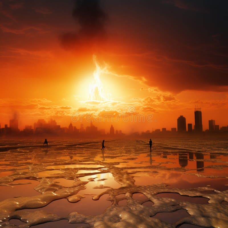 Conceptual city heatwave, visualizing global warming\'s high-temperature impact. royalty free illustration