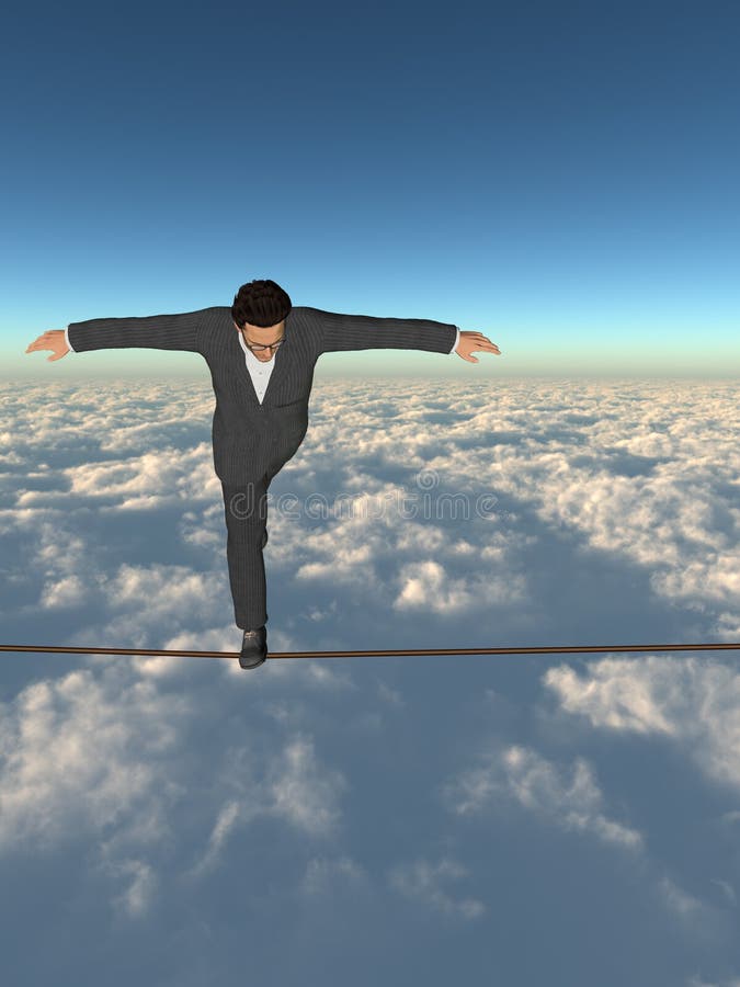 https://thumbs.dreamstime.com/b/conceptual-concept-d-businessman-man-crisis-walking-balance-rope-above-clouds-sky-background-195799557.jpg